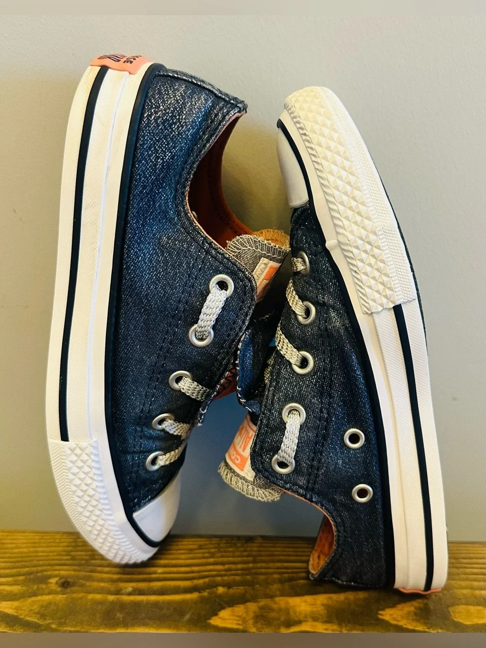Converse Chuck Taylor All Star Double Tongue OX Shoes Navy/Sunblush Size 1 Kids
